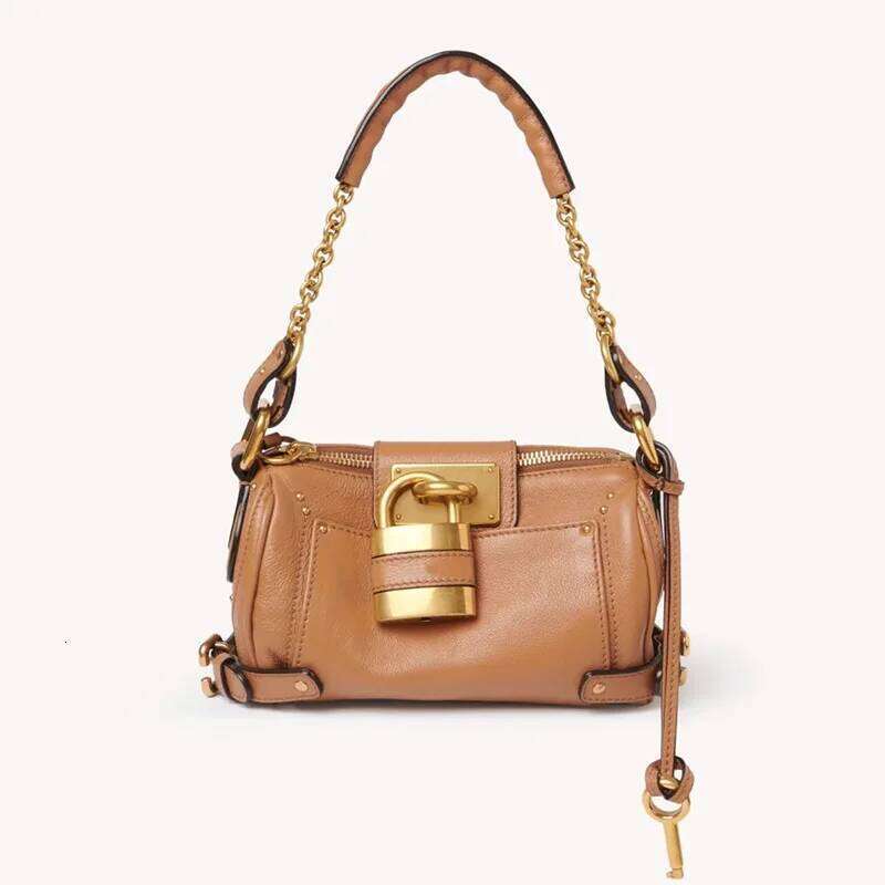 women padlock design shoulder bag with chain 2025 new black beige dark red camel color H260121