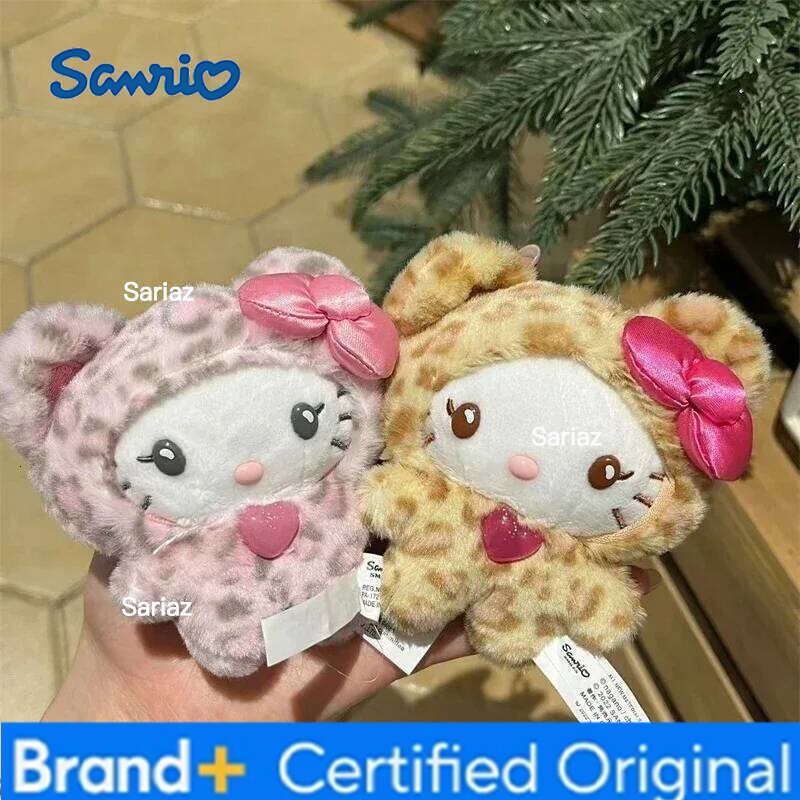 Sanrio HOT 2025 Kawaii Cat Keychain, Cute Plush Doll Bag Charm with Bow, Leopard Print Zipper Pull Gift for Girls birthday gifts H2601211