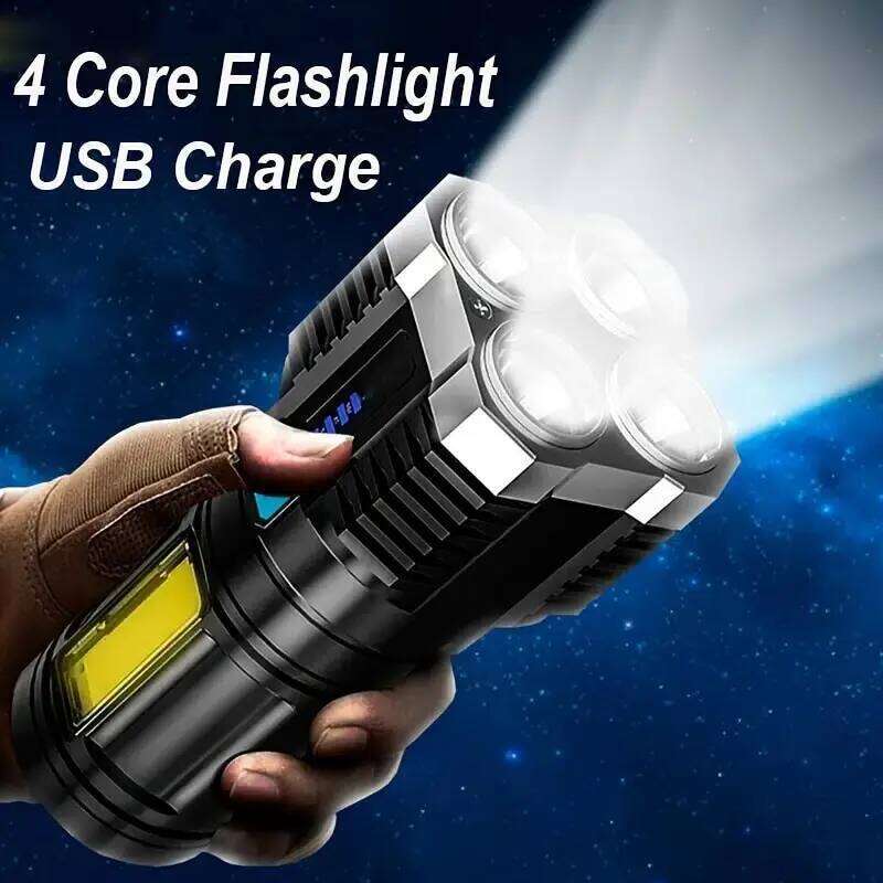 High Power LED Flashlights Camping Torch With Lamp Beads And COB Side Light Rechargeable Portable Hand Lantern 4 Lighting Mode Z260121