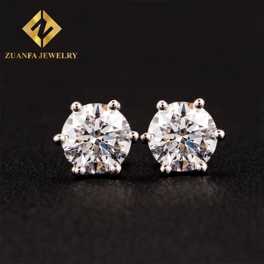 Zuanfa Jewelry Women Stud Iced Out 05ct Round Brilliant Cut Push Back Real 18K White Gold D VS1 Diamond Fine Jewelry Earrings