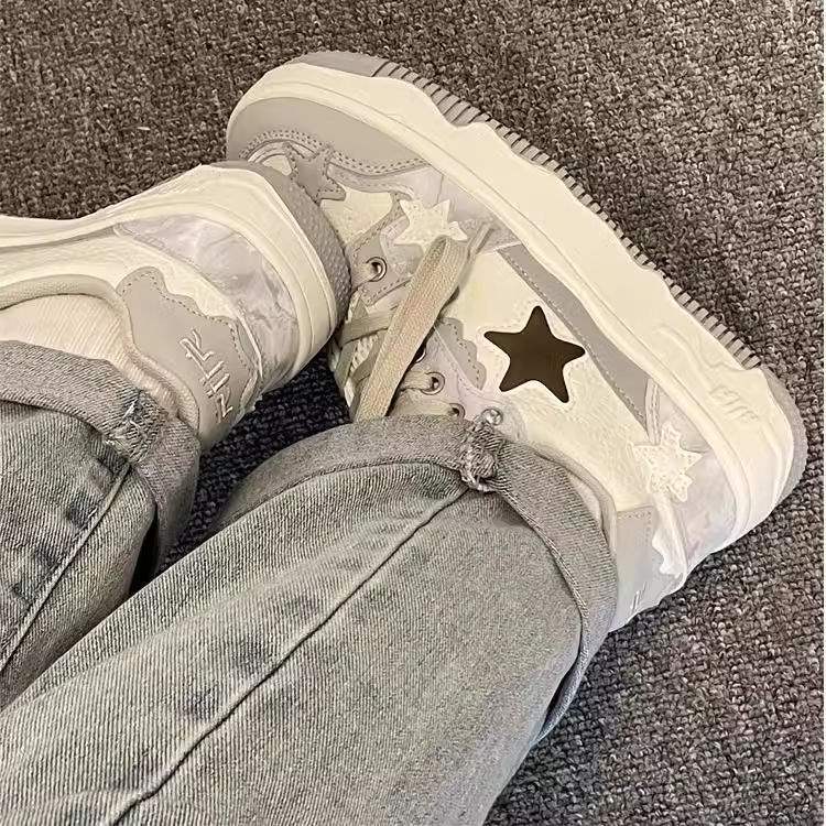 New Style Star Pattern Thick Sole Board Shoes 2026 Bestseller Fashion Versatile Casual Women Shoes Grey Khaki Size 35-40Free Shipping
