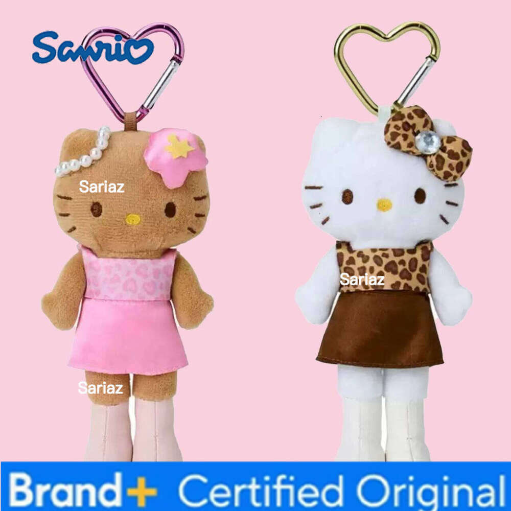 Sanrio Leopard Print Black Heart-Shaped Buckle Long Legs Hello Kitty Pendant Keychain Bag Girl Gift Birthday Present H2601211