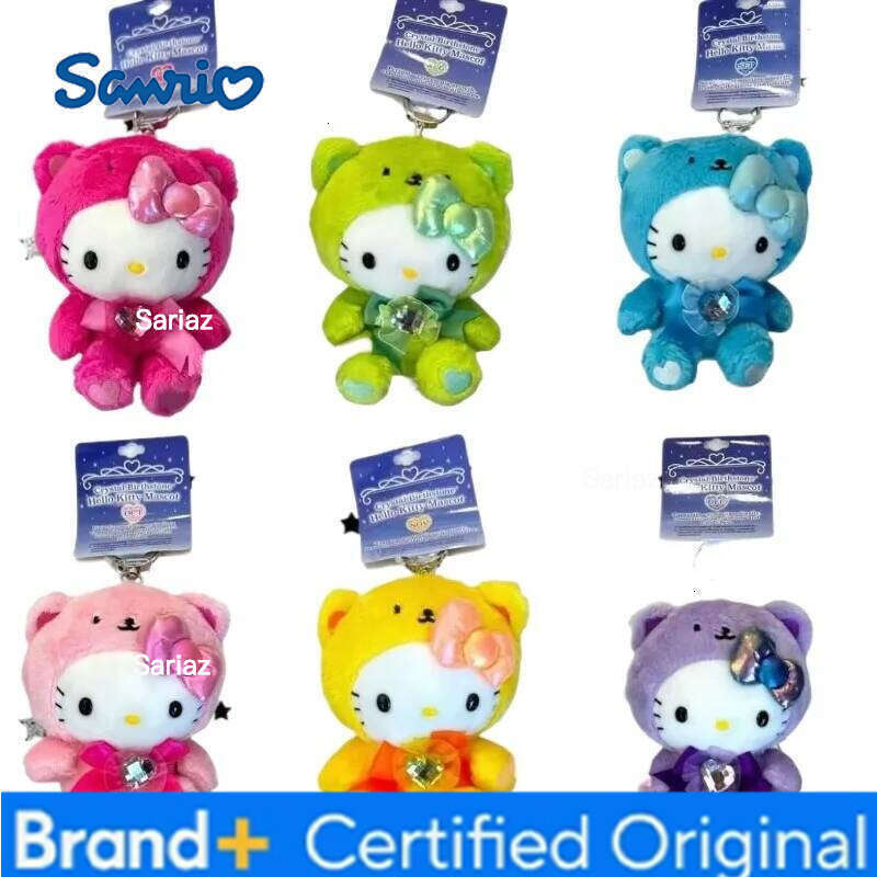 Sanrio rainbow Birthday Series colorful Hello Plushies Stuffed Pendant Gem Bow Kitty Plush Keychains kid birthday gift H260121