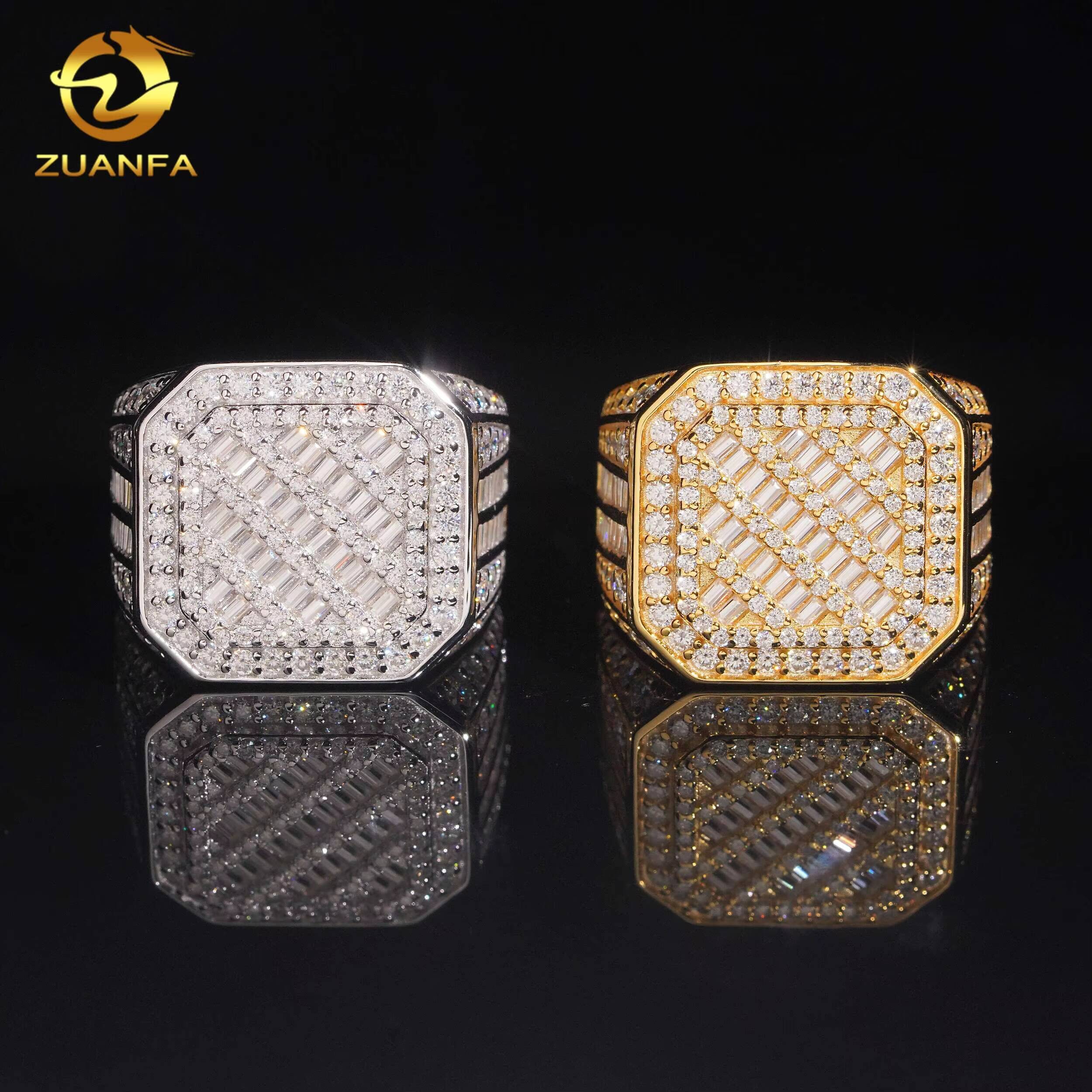 New Design Baguette Square Front Top Championship Ring 925 Moissanite Ring Iced Out Ring Men Diamond Ring Circle Ring