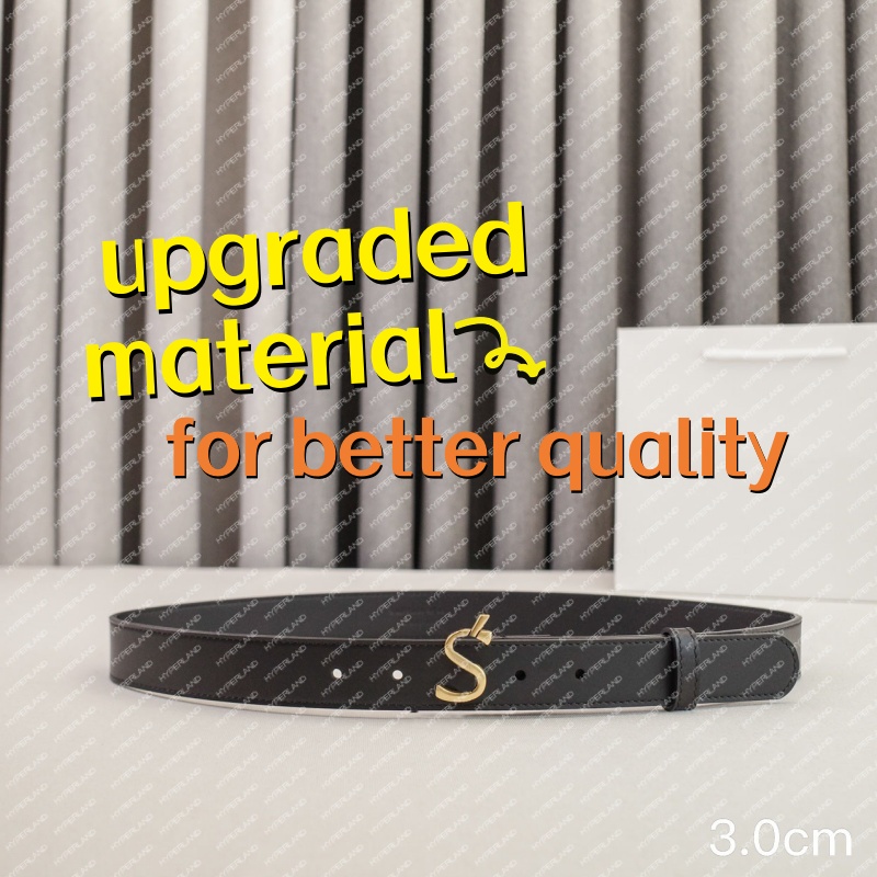 3.0cm Black Leather Belt For Women Designer Luxury Belts Gold s Buckle Men Belts Metal Smooth Buckle Waistband High Quality Girdle Jeans Waist Band