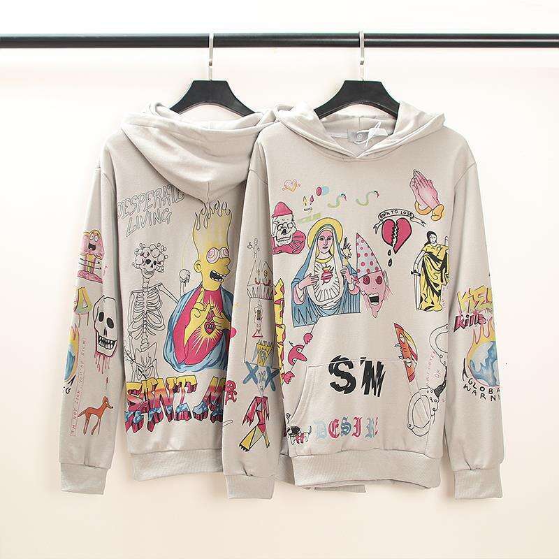 American High Street Saint Michael New Cursive Letter Graffiti Distressed Hoodie Couple Trend