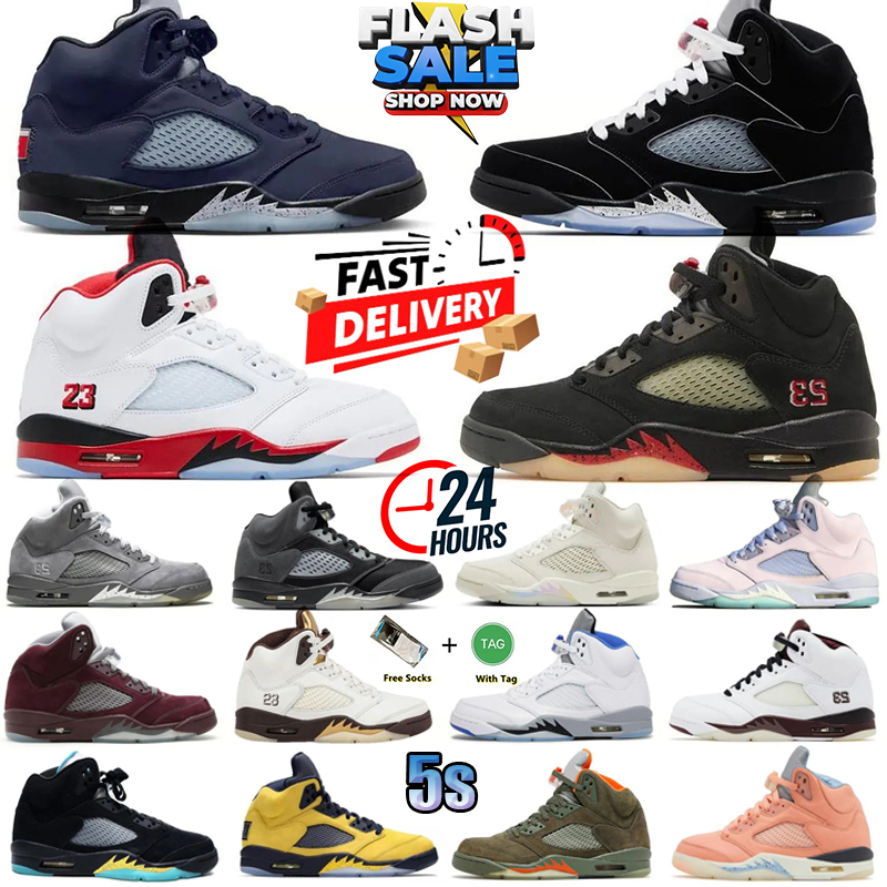 2026 Men Designer Shoe 5 Basketball Shoes 5s Black Cat Olive Navy Georgetown Aqua UNC Lucky Blue Raging Bull Fire Red Suede Sail Burgundy Trainer Sneakers