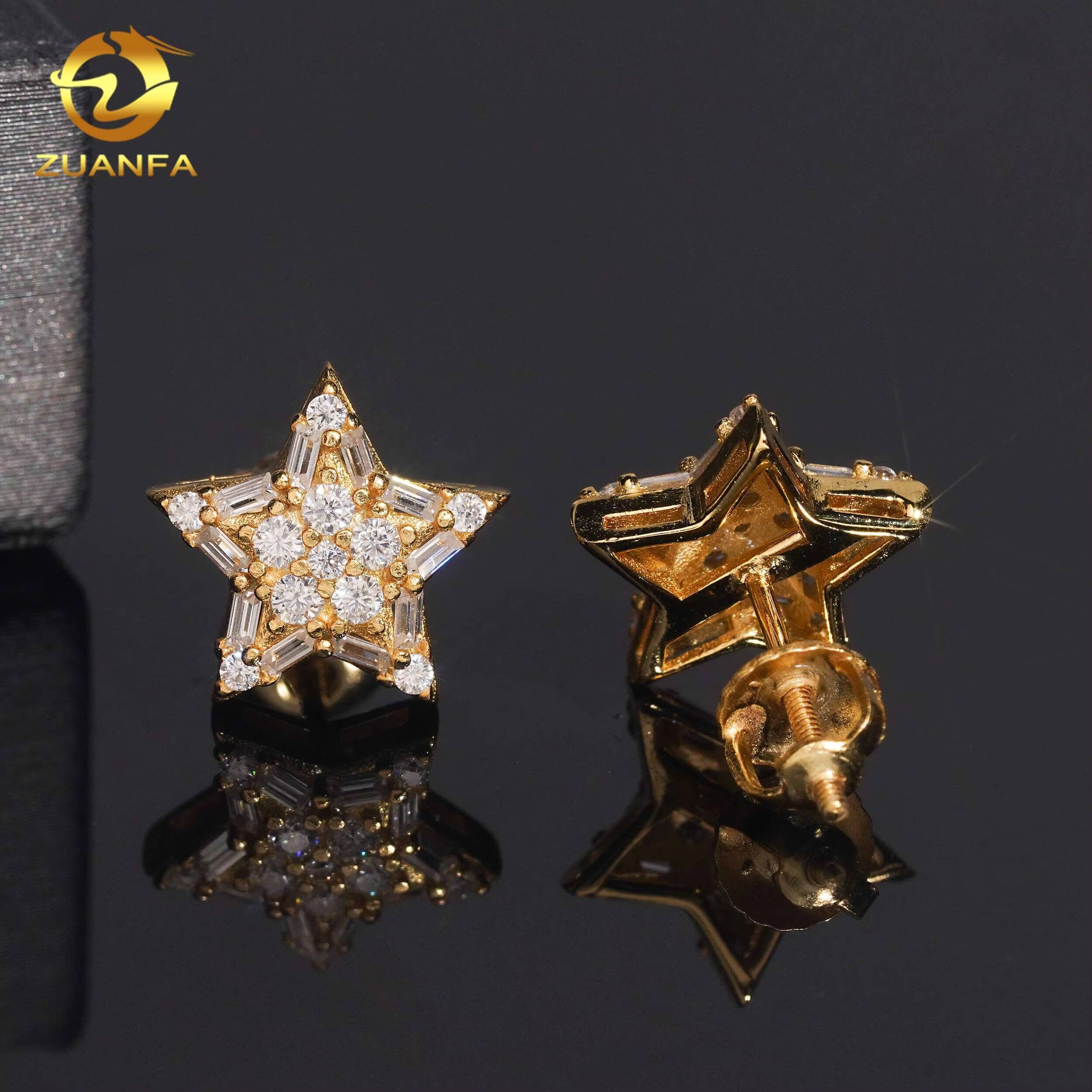 116mm Fashion Earrings Fine Hop Jewelry VVS Moissanite 925 Silver Star Shape Iced Out Baguette Diamond Stud Earrings