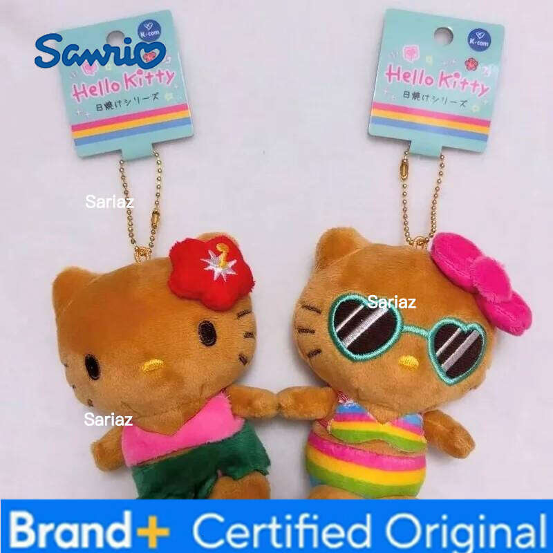 Sanrio 10CM Hello Bikini Doll Keychain Pendant sunglasses holiday Dark skin Kitty KT Stuffed Kawaii Plushies Bag charm H260121