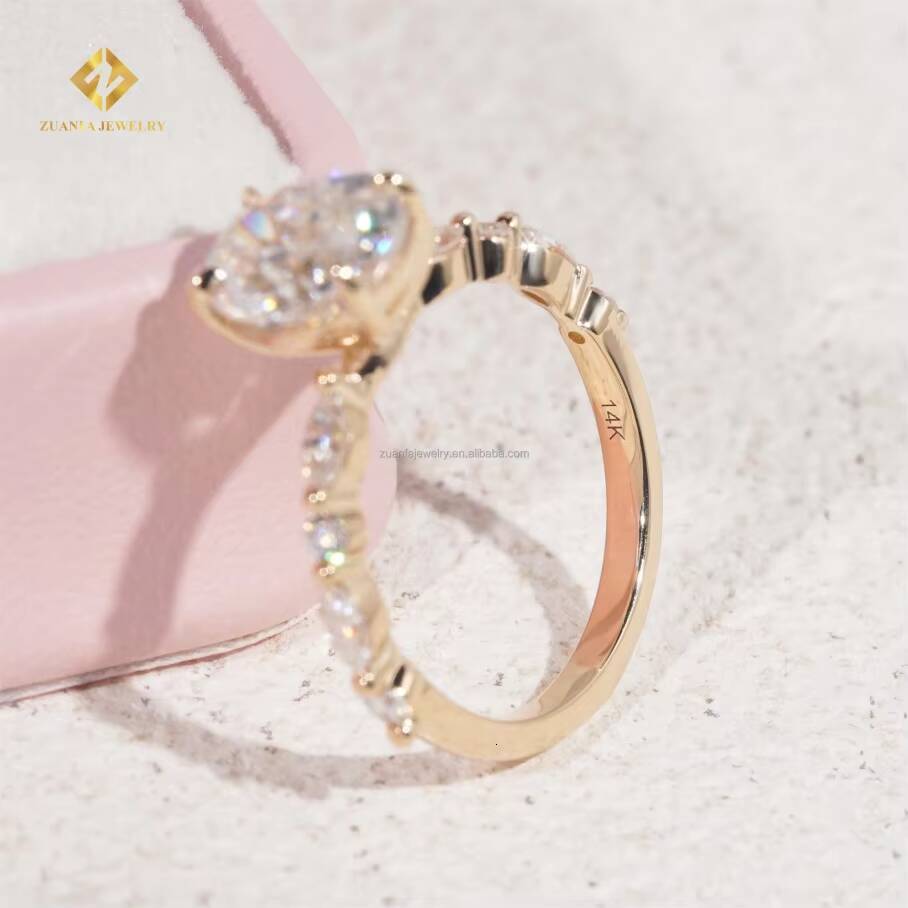 Luxury 14k Yellow Gold Boutique Bridal Wedding Jewelry Oval Lab Grown CVD Diamond Engagement Wedding Band Ring Women