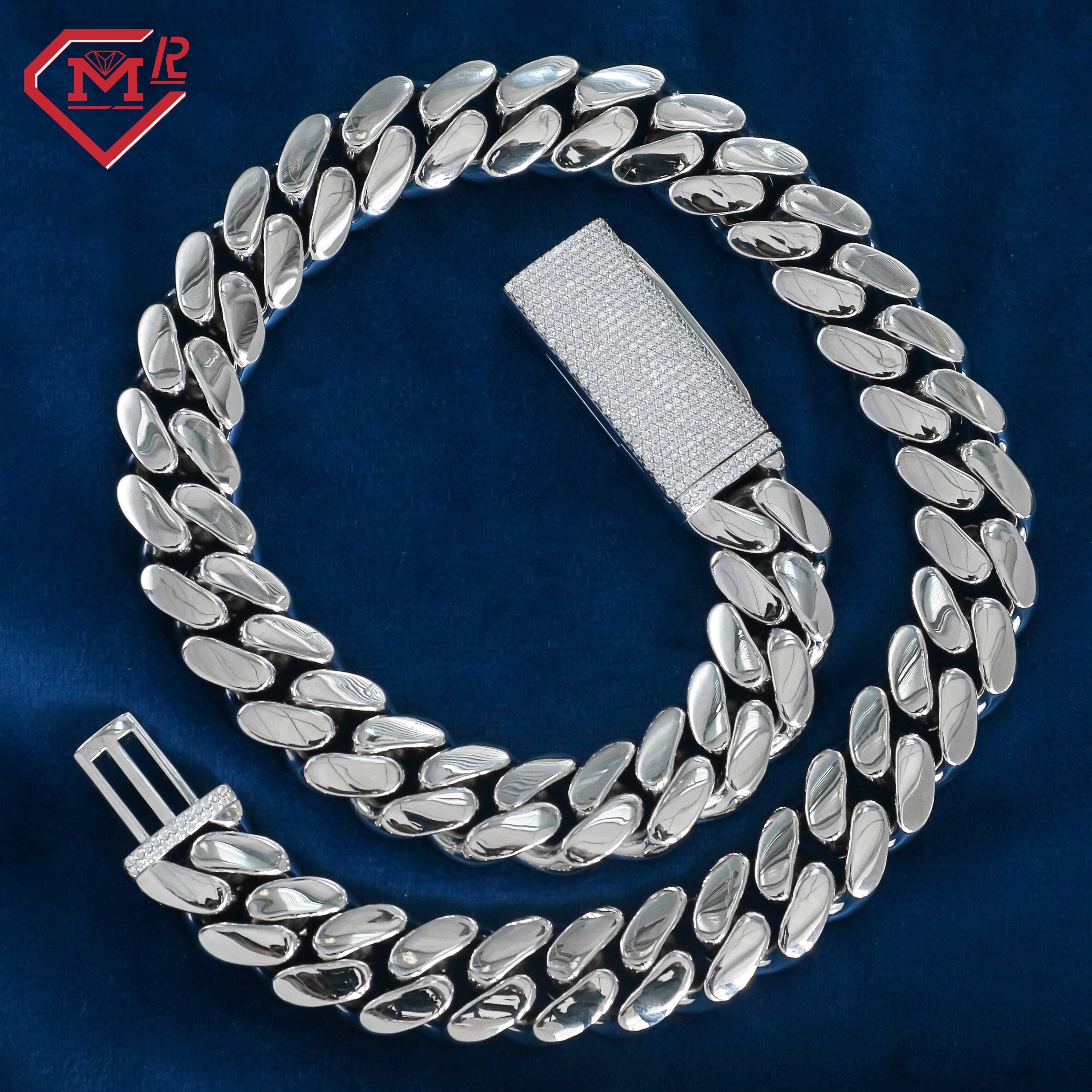 10K Gold Moissanite Cuban Chain Hip Hop Custom Plain Iced Out 16MM Plain Chain Cuban Link Chain