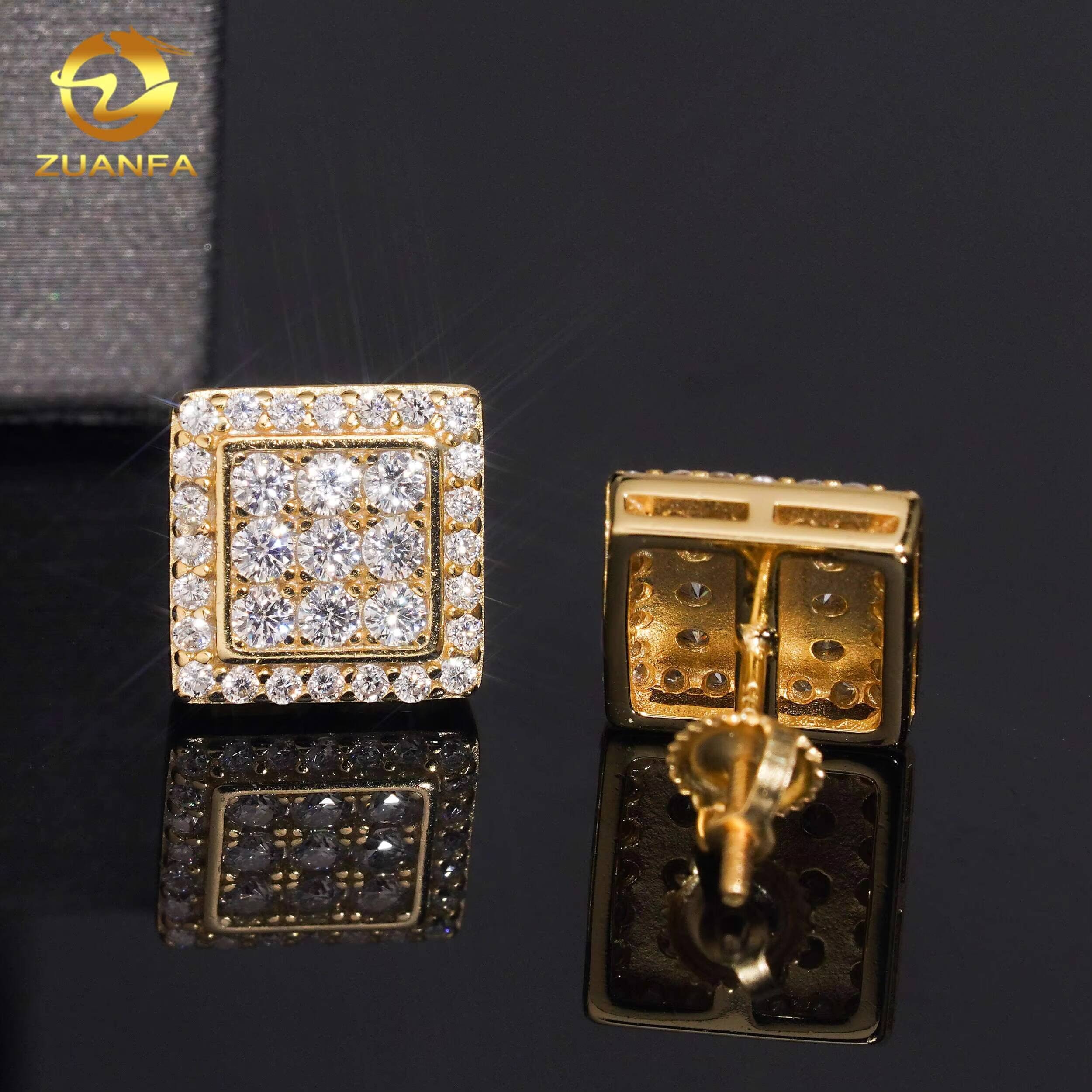 Wholesale Price 10mm Fashion Square Earrings VVS Moissanite 925 Silver Iced Out Diamond Stud Earrings Hip Hop Jewelry Ear Studs