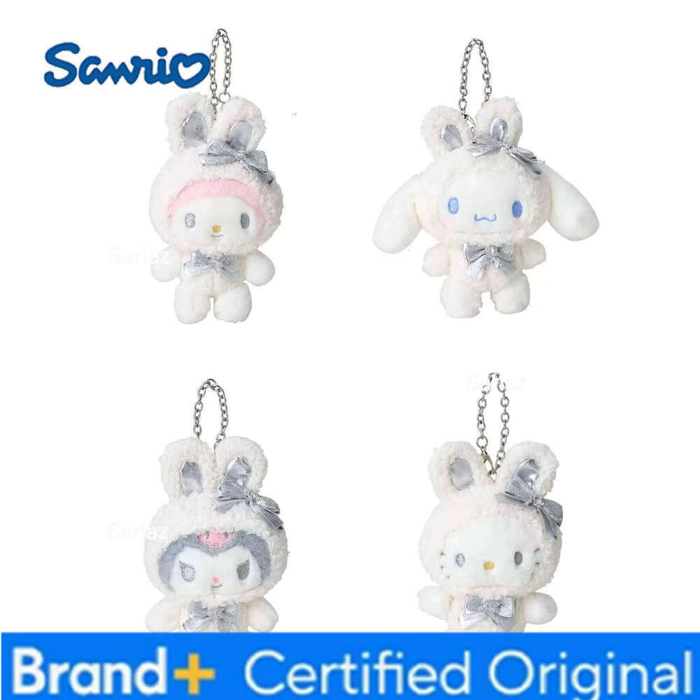 Sanrio Cute Doll Winter Snow Rabbit White HelloKitty Melody Cinnamoroll Plush DIY Bag Pendant Keychain Accessories Gift H260121