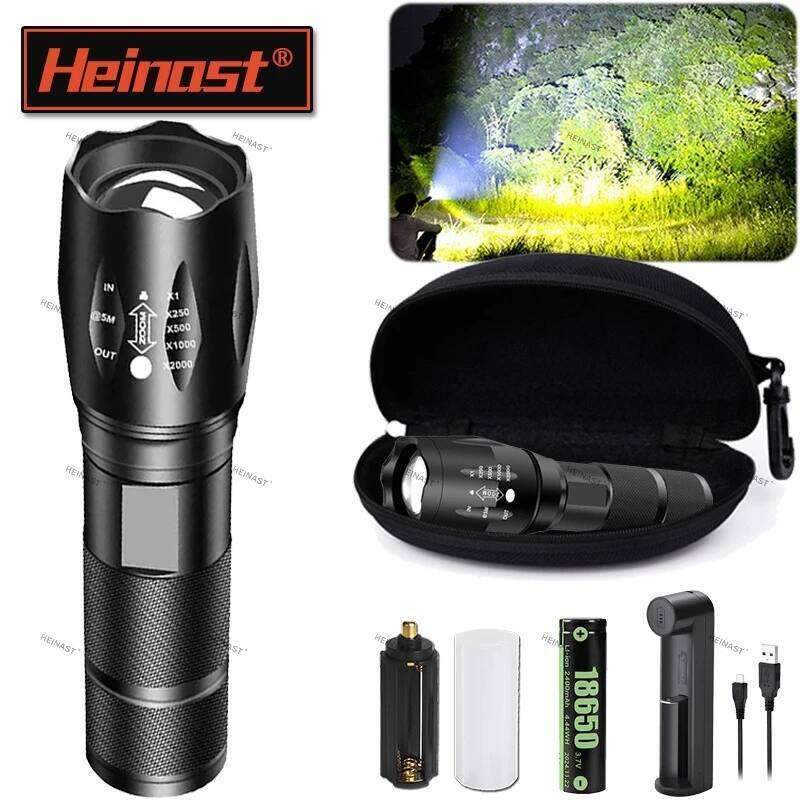 Aluminum Alloy T6 LED Tactical Zoom Spotlight Outdoor Waterproof Camping Flashlight Powerful Emergency Lighting Torch Z260121