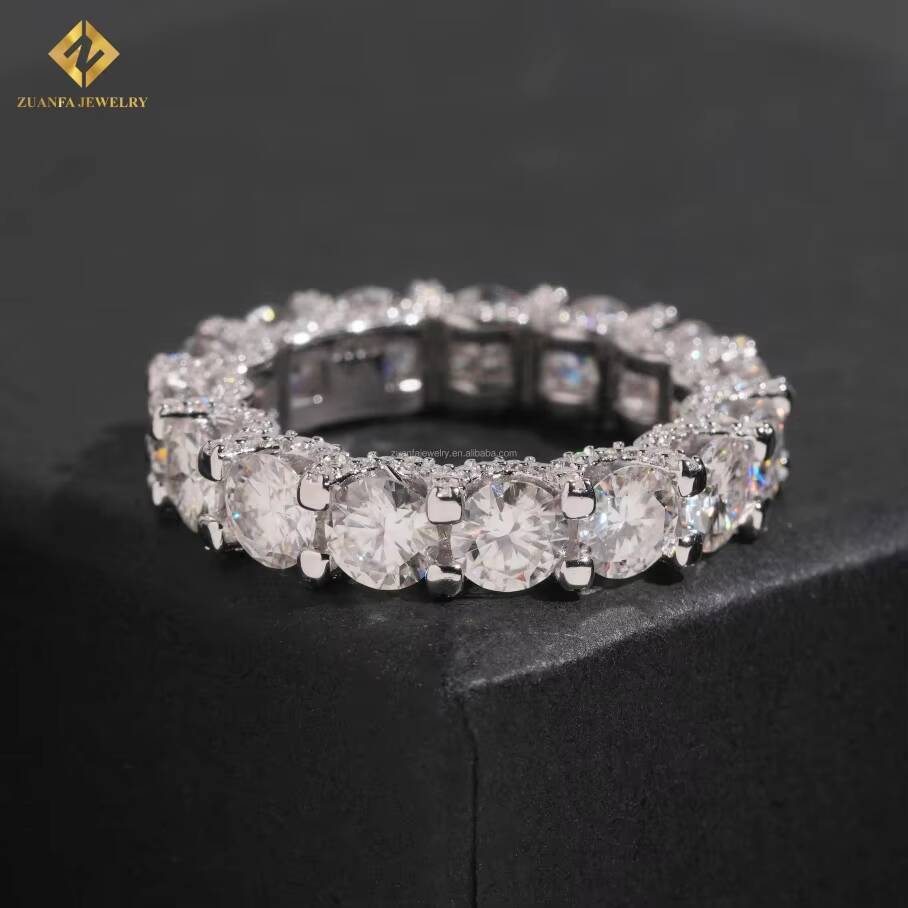 Bulk Stock New Arrivals Drop Shipping Luxury 925 Silver Unisex Iced Out 5mm VVS1 D Round Moissanite Eternity Band Ring With GRA