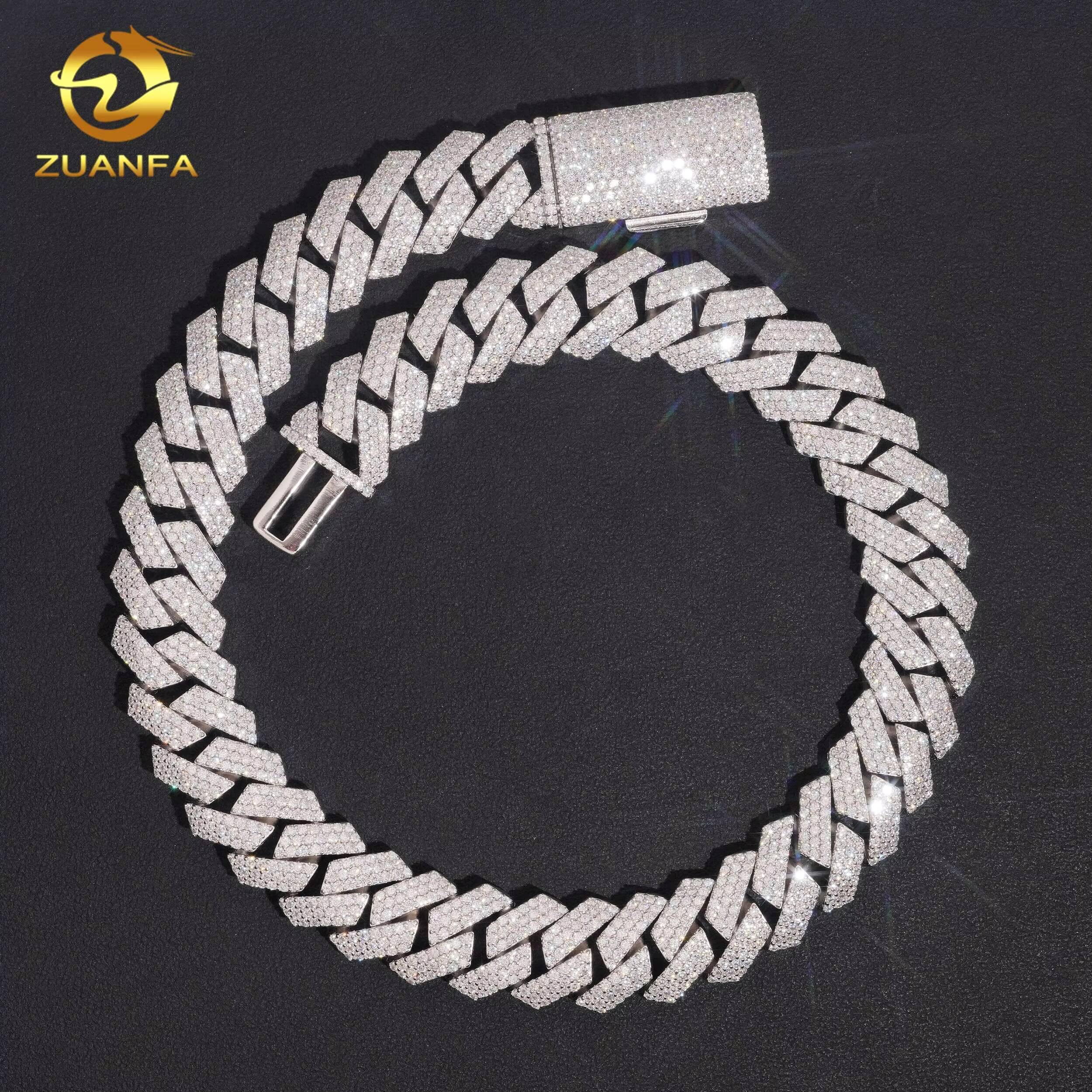 Zuanfa Jewelry 3 Row 15mm Moissanite Chain Cuban Links Fine Workmanship 925 Big Cuban Link Chain Moissanite Iced Out Necklace