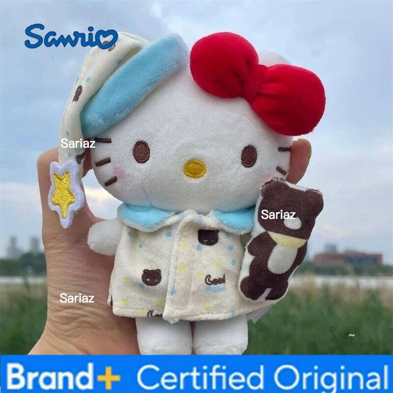Sanrio Hugging A Little Bear Goodnight Pajamas Kitty Bag Decoration Cute Cartoon Plush Toy Doll Backpack Hanging Ornament Gifts H260121