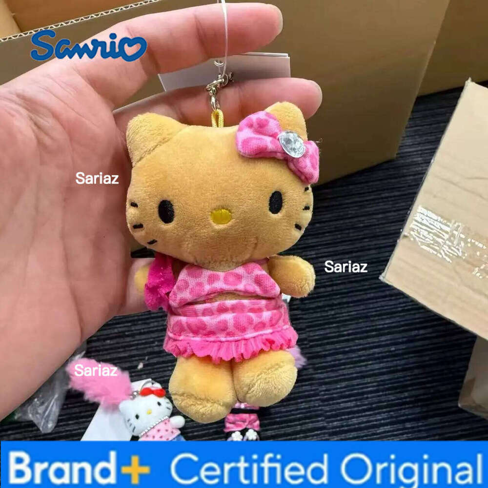 Sanrio Cartoon JK Uniform Hello Kitty Y2K Gal Black Skin pink Leopard plush Doll Backpack Keychain Stuffed KT cat toys Pendant H260121