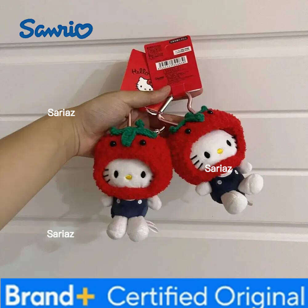 Sanrio Cute Tomato headgear KT Cat Hello Kitty Keychain Kawaii Cartoon Phone Wrist Strap Backpack Pendant Decora H260121