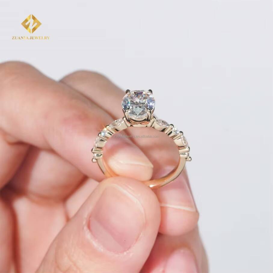 Luxury 14k Yellow Gold Boutique Bridal Wedding Jewelry Oval Lab Grown CVD Diamond Engagement Wedding Band Ring Women