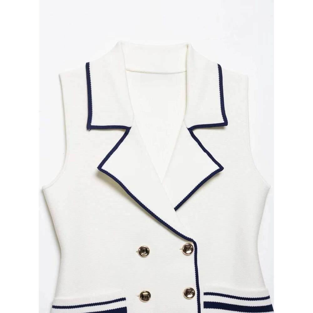 2025 summer new women's casual fashion commuter double-breasted button trim knitted vest jacket top
