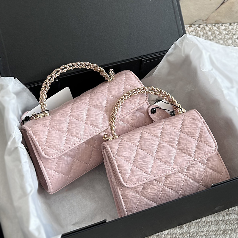 23P Womens Top Handle Totes Baguette Bags Vanity Classic Mini Flap Pebbled Caviar Leather Calfskin Phone Card Holder Wallet Purse Designer Handbag 15CM/18CM