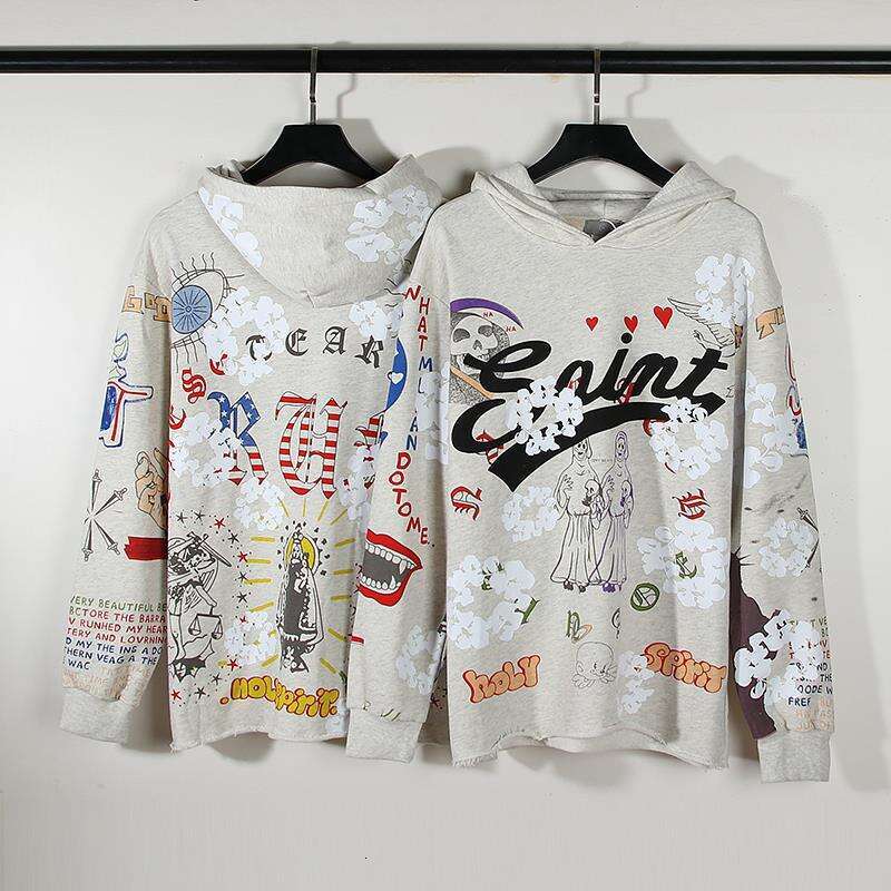 American High Street Saint Michael New Cursive Letter Graffiti Distressed Hoodie Couple Trend