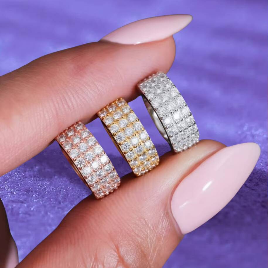 Fine Jewelry Gold Plated 925 Sterling Silver VVS Diamond D Color Moissanite Iced Out 3 Rows Hoop Earrings for Men Women Party