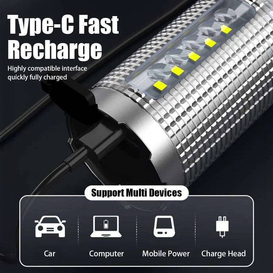 Rechargeable Zoom Flashlight White Laser 5 Modes Power Bank Portable Work Light Outdoor Camping Emergency Lighting Z260121