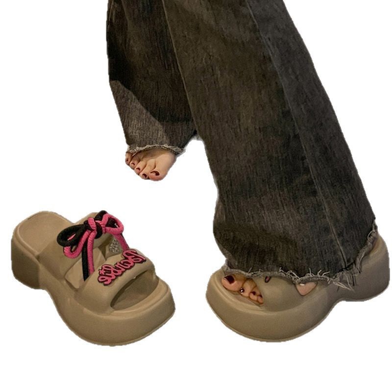 Height Increasing Thick Soled Fashionable Bow Tie Strap One-Piece Slippers For Women'S Outdoor Wear 2026 Summer New Anti Slip Casual Sandals