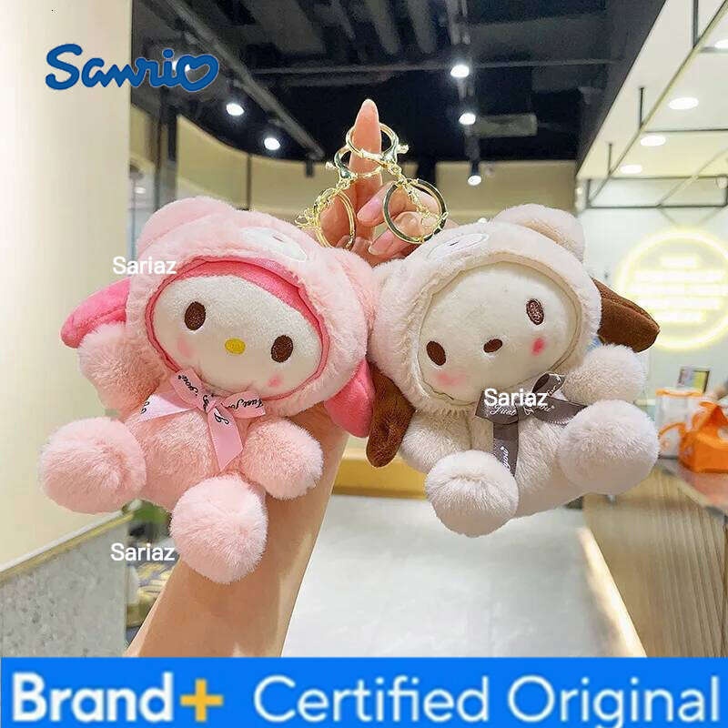 Sanrio 12CM Cute Plush Keychain Children Hello Kitty Pendant Kuromi Cartoon KeyChain Backpack Decoration Gifts for Kids Toy H260121