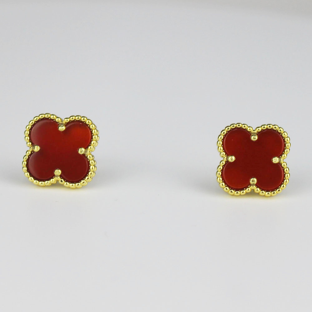 15mm Designer Clover Studs Earring Vintage Four Leaf Clover Charm Classic Stud Earrings Mother-of-Pearl Stainless Steel 18K Gold Studs Agate for Women Jewelry