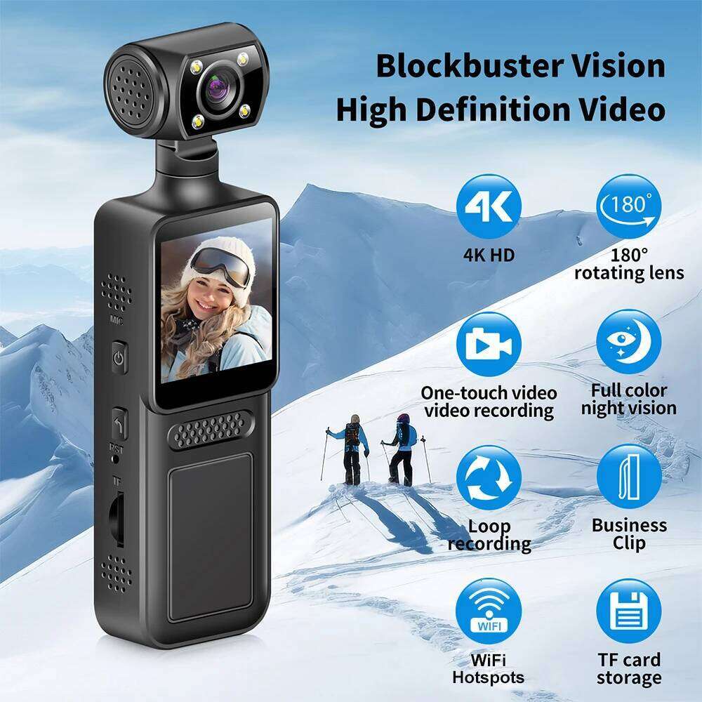 4K HD Action 180 Rotatable Vlog WiFi Mini Wearable Camera Infrared Night Vision Sports DV Bicycle Driver 26H0122