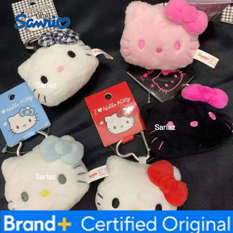 Sanrio Plush Toys Keychain Hello houndstooth heart Buckle Anime Kitty Cat Cute Bag Pendant Accessories Girl's Holiday Gift H260105