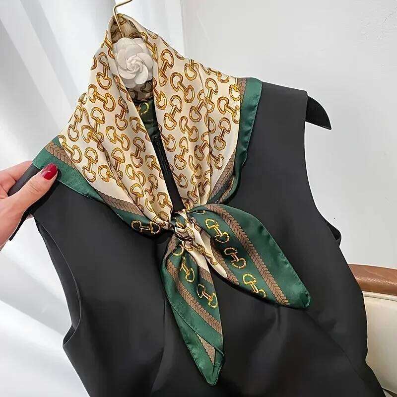 Elegant Ladies Satin Square Fashionable Green Round Scarf Soft Woven Fashion Accessory Versatile Neck Wrap