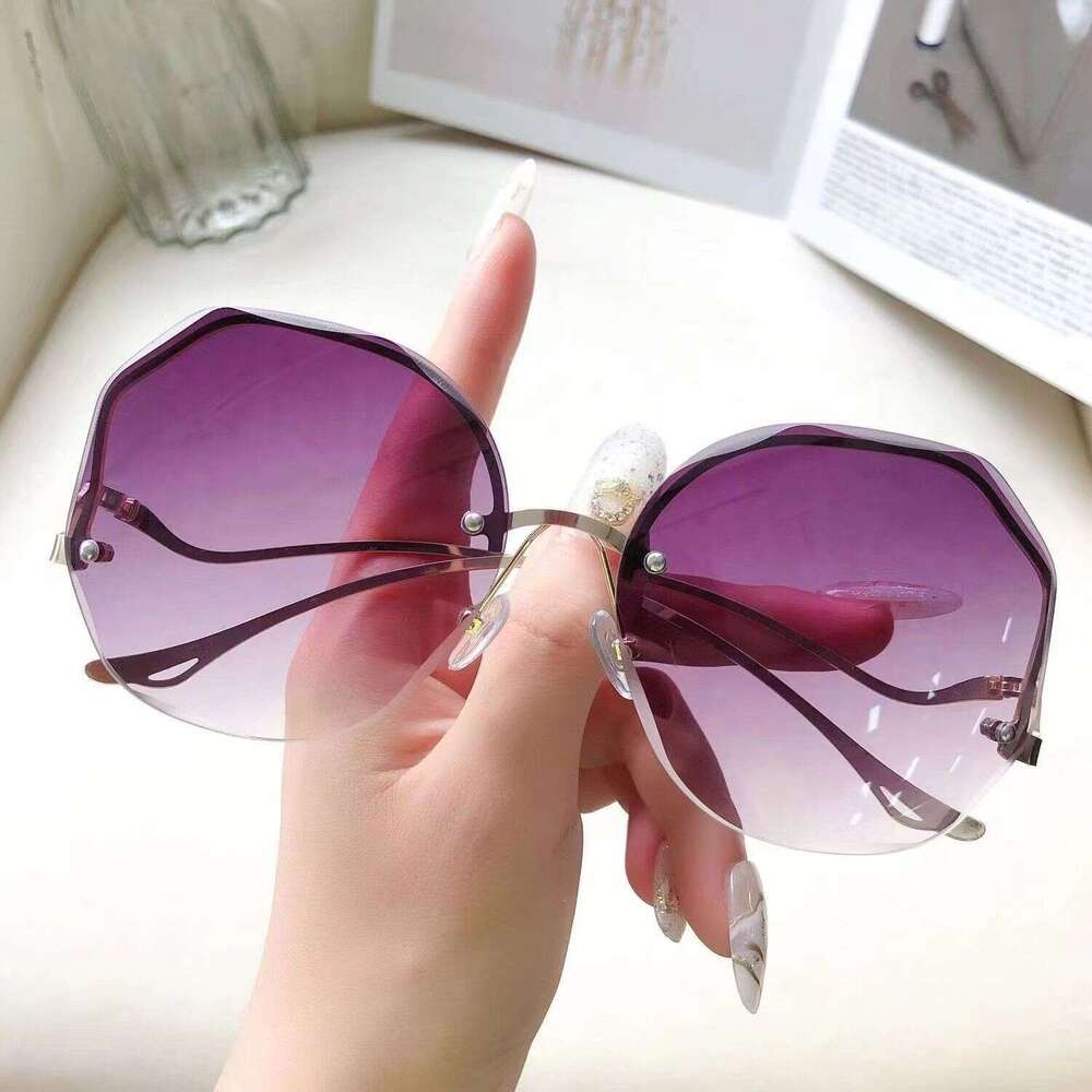 new fashion frameless cut edge for women multishape metal curved temples internet celebrity street style sun protection sunglasses