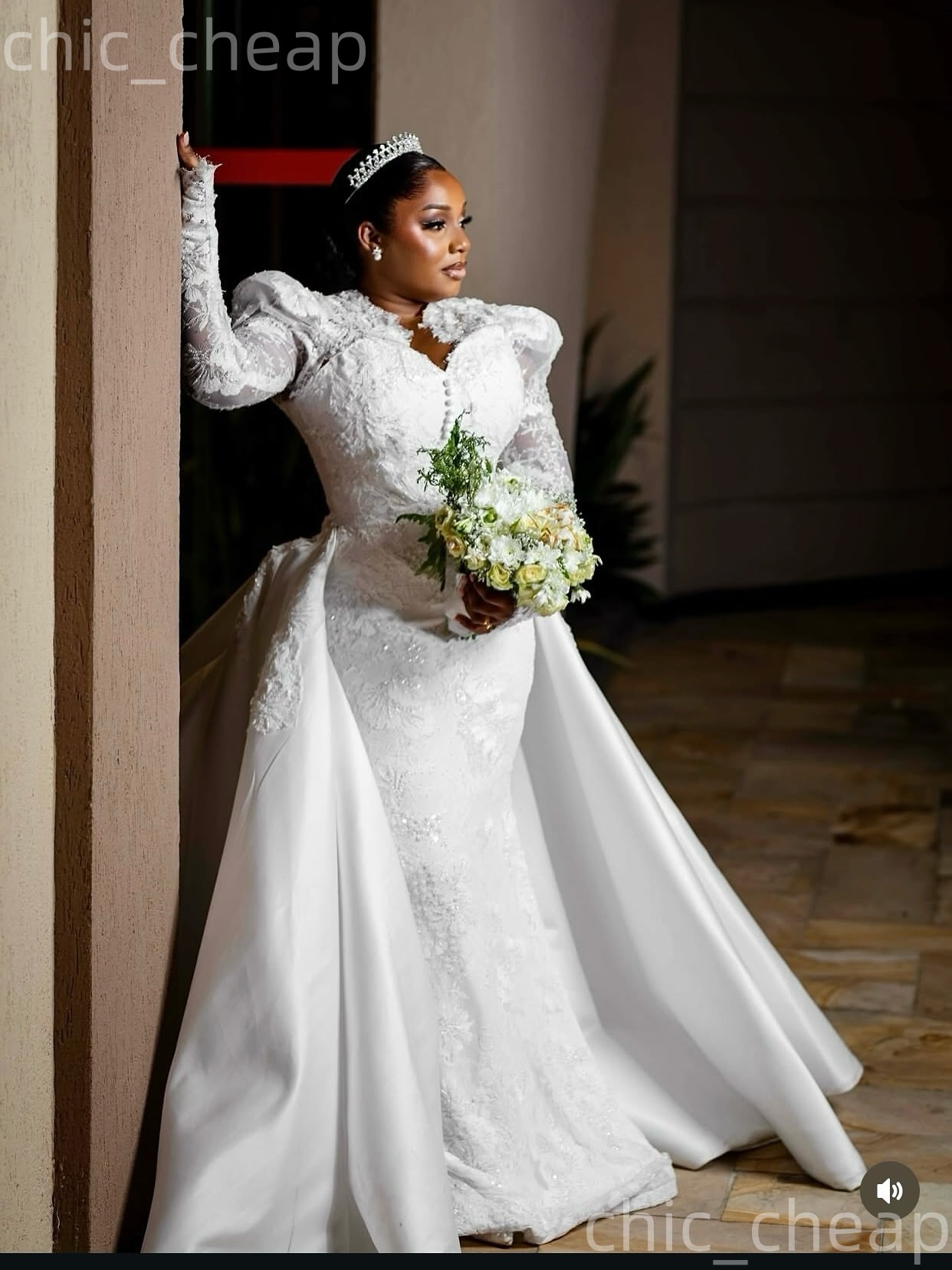 African Aso Ebi 2026 White Mermaid Wedding Dress Sheer Neck Full Sleeves Lace Satin Detachable Train Vintage Bridal Gowns Dresses ZJ2377
