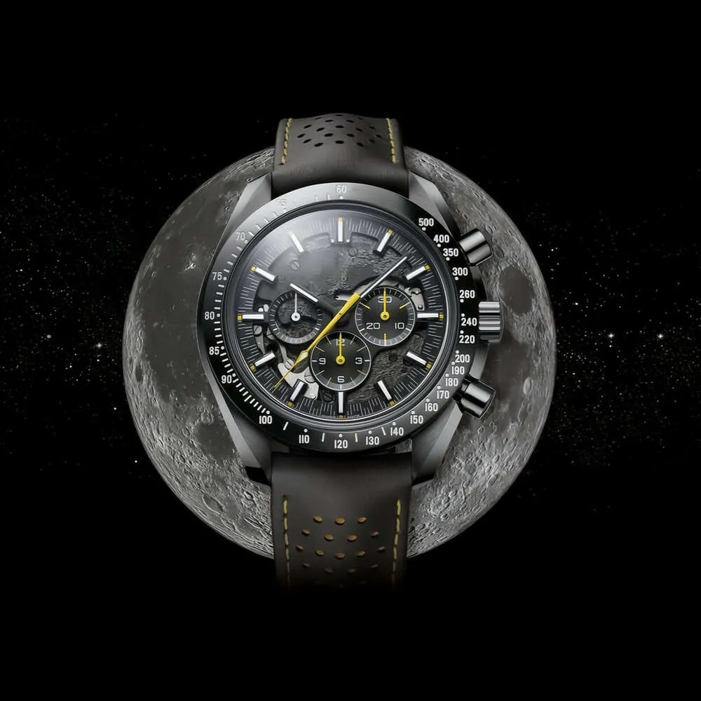 44mm Black Ceramic Dial Moon Watch,Men's Luxury Manual Mechanical Watch,Sapphire Chronograph Watch,Waterproof 50m,Limited Edition Master Watch 1968