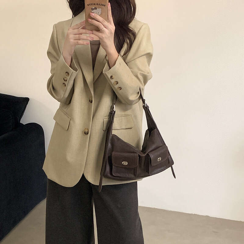 Luxury tote bag with Habo dual pockets, retro style, women's style, new plant tanned leather multifunctional leisure commuting shoulder messenger