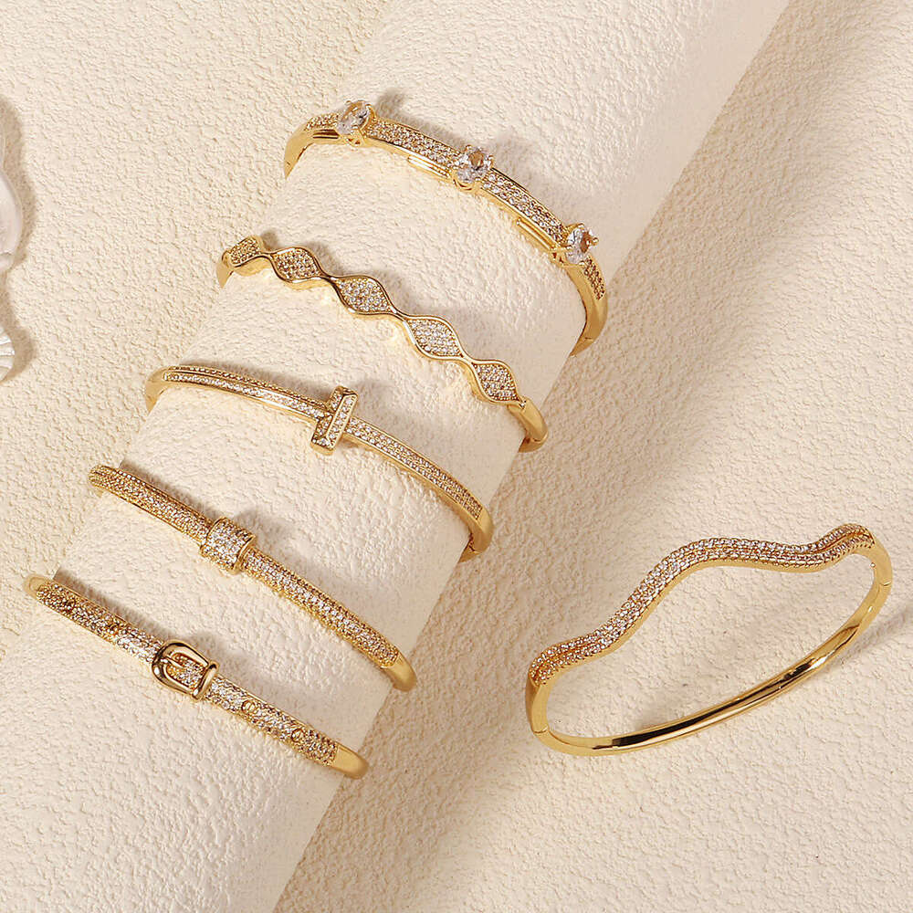 European and American Niche Jewelry High-End Luxury Zircon Wedding Evening Party Accessories Diamond-Studded Open Cuff Bracelet