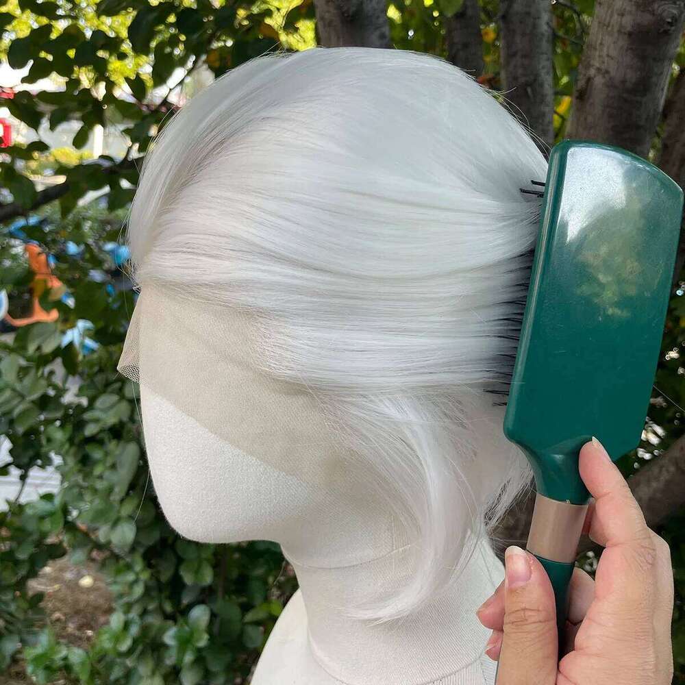 Widow's Peak Short Bob Cut Synthetic Front Women Cosplay For Men White Color Glueless 13X4 Lace Wigs Natural SHXI