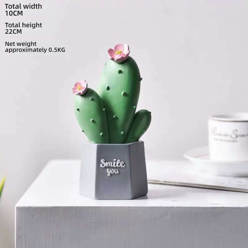 Pink Resin Cactus Desk Decor - Mini Succulent Ornament Girls, Self Care Gift for Women Office & Home