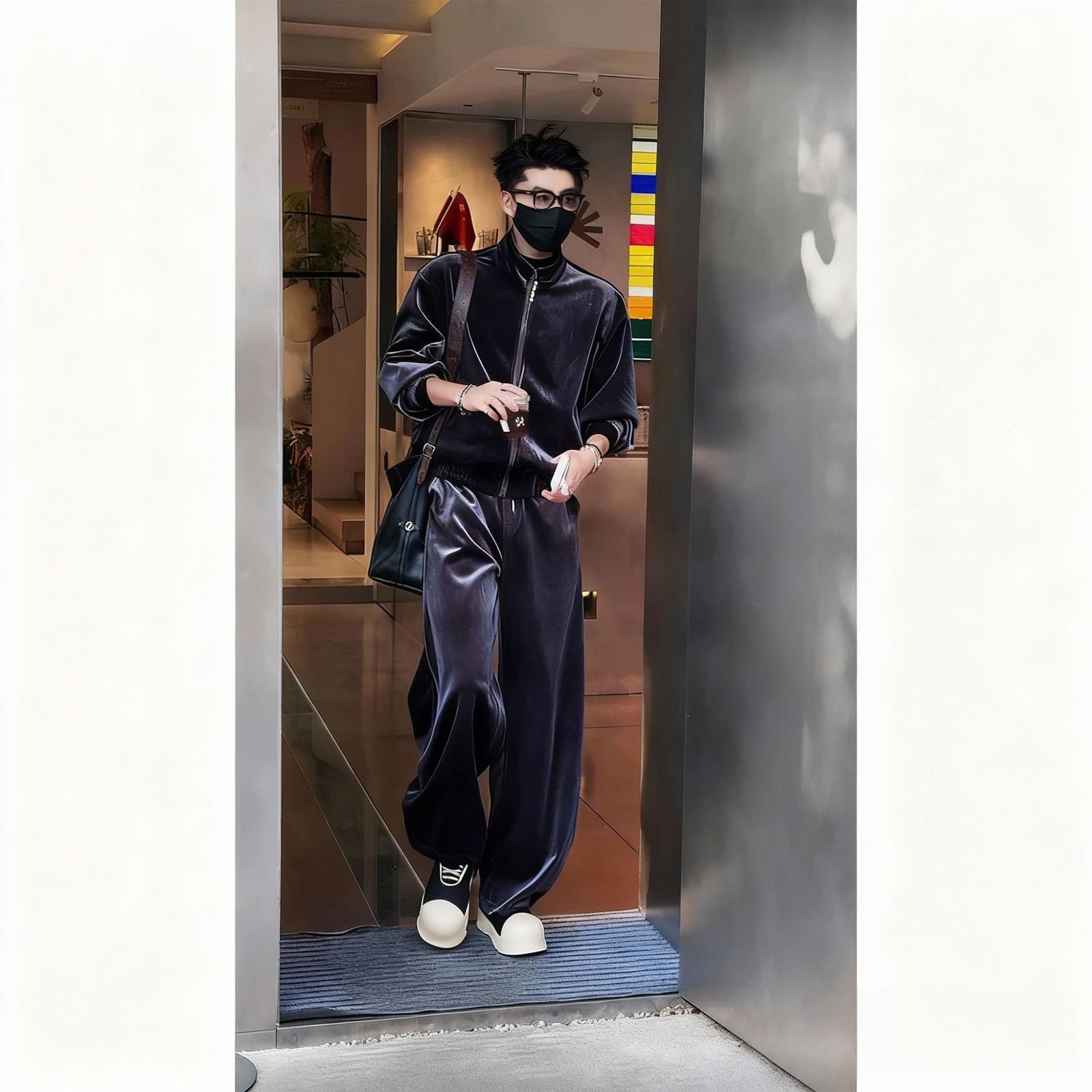 Autumn HighEnd Velvet Stand Collar Jacket Set for Men Light Simple Loose Casual Coat and Pants 241204