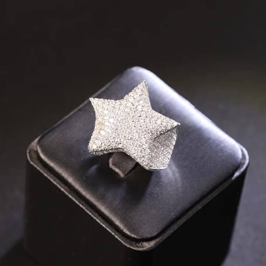 RTS Hiphop Jewelry S925 Silver Cuban Ring with Shine D Vvs Moissanite Cuban Star Ring