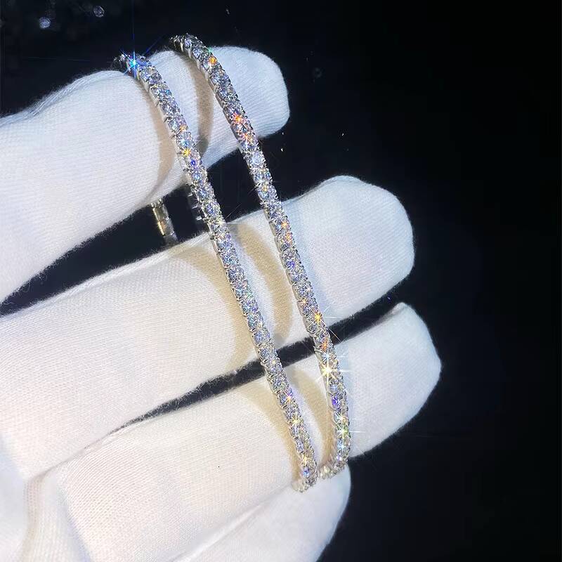 Lixin S925 Silver Rhodium Plated Moissanite Tennis Handchain Trendy Simple Starry Sky Fine Chain Link Bracelet Elastic Womens