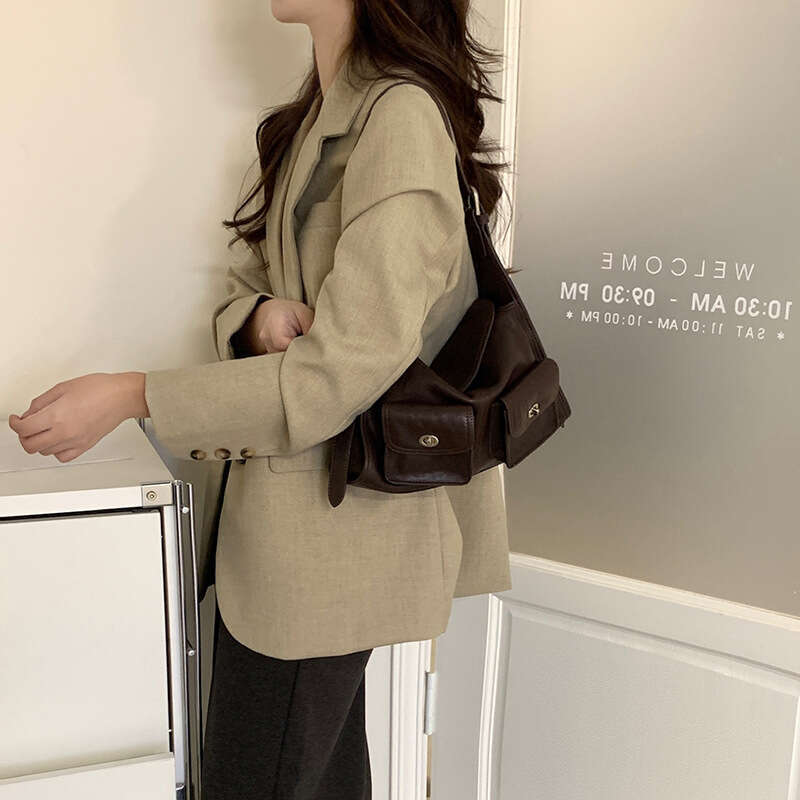 Luxury tote bag with Habo dual pockets, retro style, women's style, new plant tanned leather multifunctional leisure commuting shoulder messenger