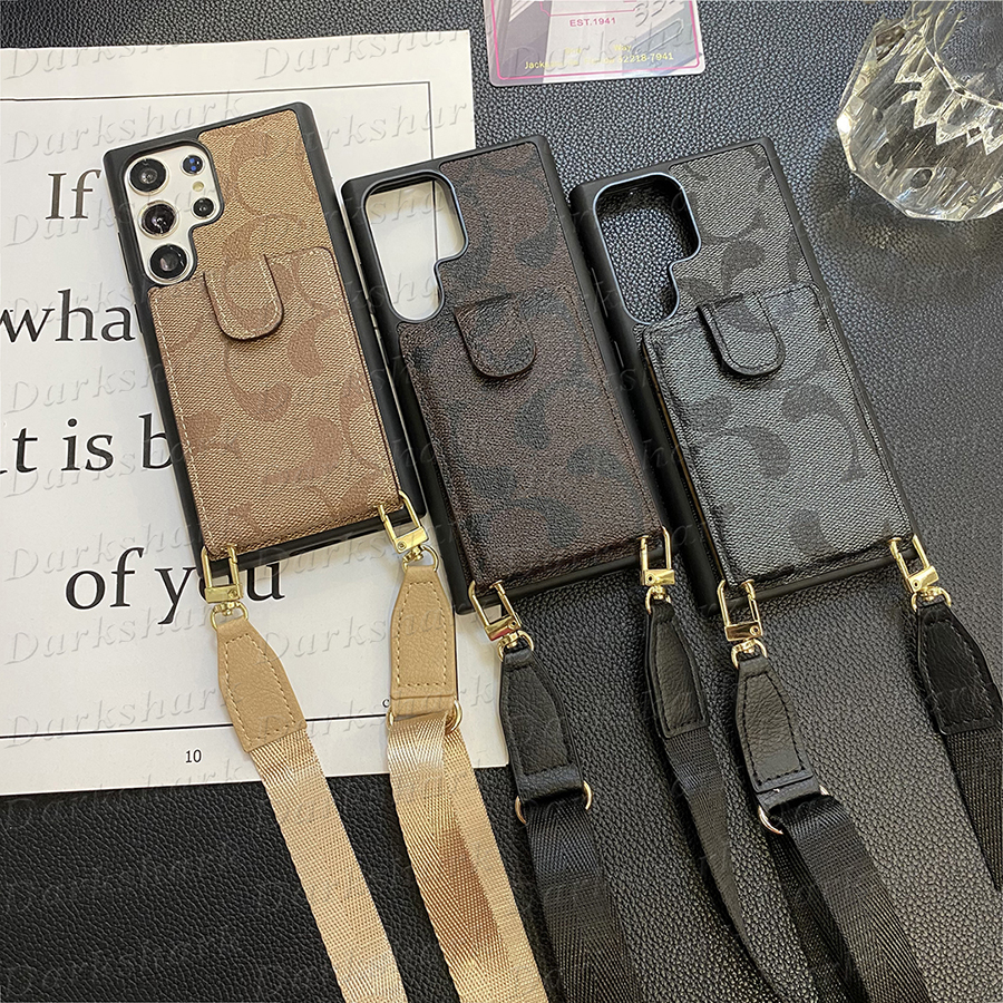 Luxury Wallet Crossbody Phone Case For Samsung Galaxy S26 S25 S24 Ultra S23 S22 Plus Card Holder Pocket Leather Back Designer Cover iPhone 17 Air 16 15 14 13 12 11 Pro Max