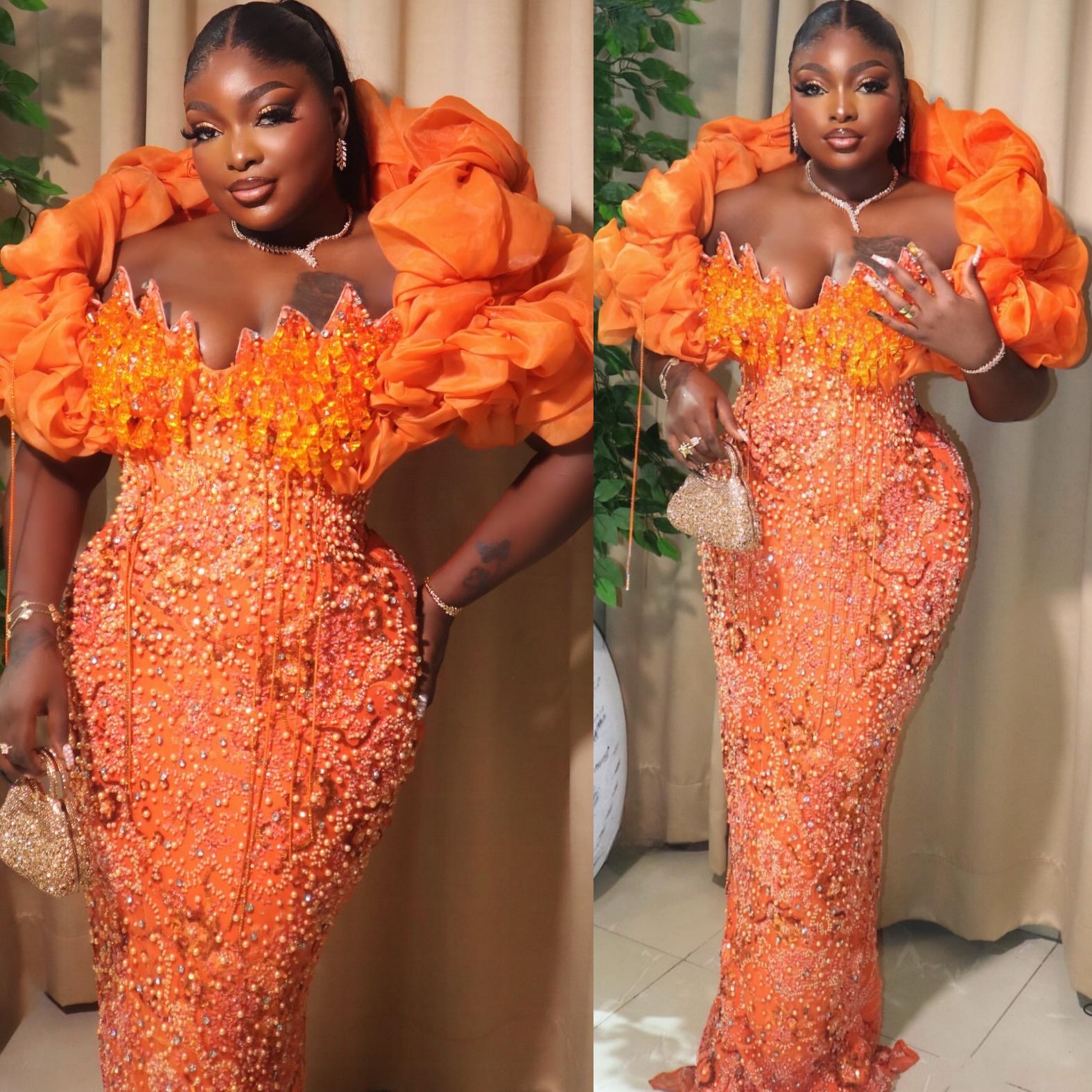 Aso Ebi Orange Sheath Prom Dresses 2026 Crystals Pearls Portrait Sequined Evening Formal Party Second Birthday Engagement Gowns Dress For Special Occa