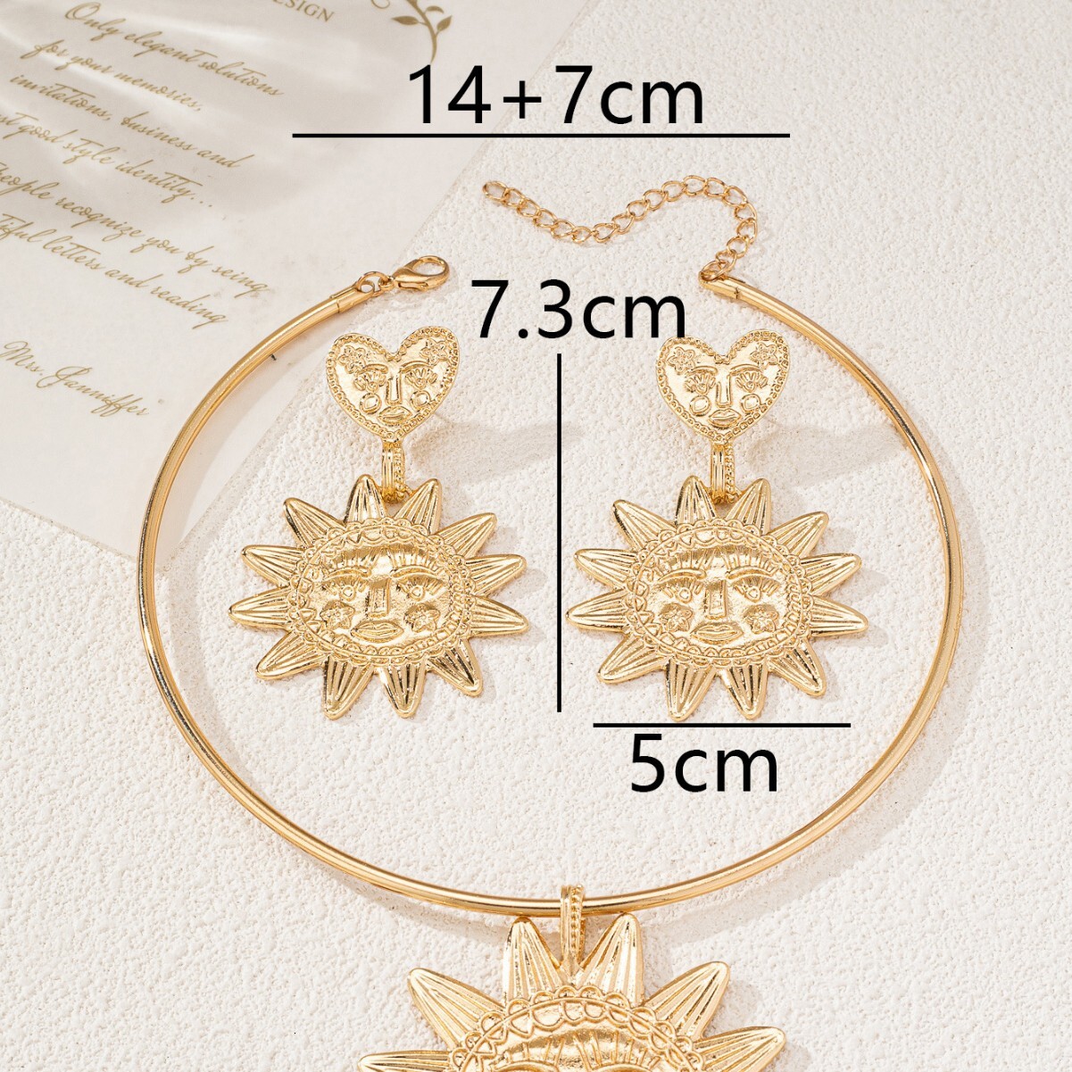 Vintage Jewelry Set European And American Style Personality Trendy Simple Fashion Sunflower Pendant Heart Earrings Exaggerated Niche Versatile Earring