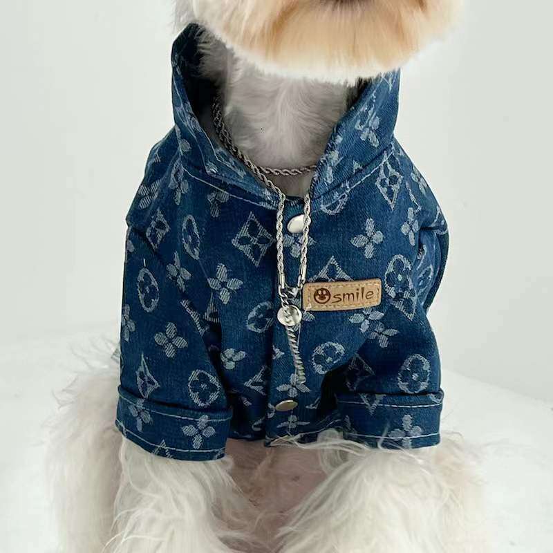 Printing Denim Clothes for Small Medium Dogs Soft Polyester Unisex Cat Overalls Snap Button Coats Autumn Pet Chihuahua Clothing - view 3